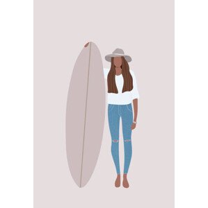 Ilustrace Flat illustration of surfer girl holding, LucidSurf, 26.7 × 40 cm