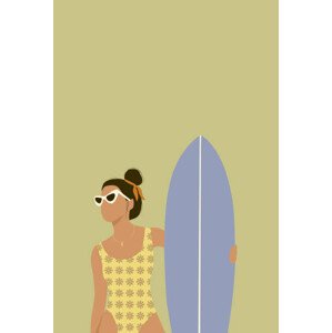 Ilustrace Flat illustration of surfer girl holding, LucidSurf, 26.7 × 40 cm