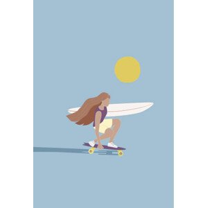 Ilustrace Flat illustration of surfer girl skating, LucidSurf, 26.7 × 40 cm
