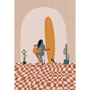 Ilustrace Longboard Surfing culture flat illustration, LucidSurf, 26.7 × 40 cm