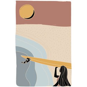 Ilustrace Surfer girl walking with the longboard, LucidSurf, 26.7 × 40 cm