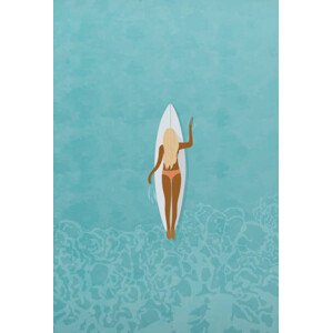 Ilustrace Surfer girl in bikini puddle out, LucidSurf, 26.7 × 40 cm