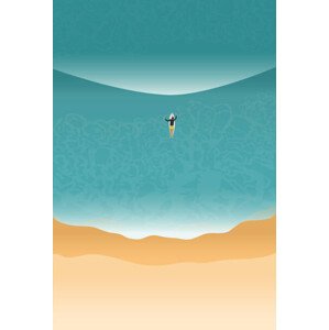 Ilustrace Surfer puddle out through the waves, LucidSurf, 26.7 × 40 cm