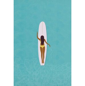 Ilustrace Surfer girl in bikini puddle out, LucidSurf, 26.7 × 40 cm