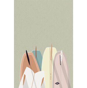 Ilustrace Retro Surfboards pastel colour, LucidSurf, 26.7 × 40 cm