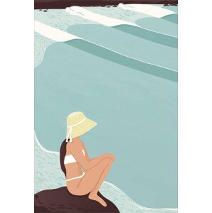 Ilustrace A surfer girl sitting on the, LucidSurf, 26.7 × 40 cm