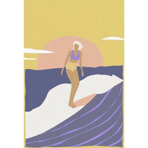 Ilustrace Surfer girl on a longboard, surfing, LucidSurf, 26.7 × 40 cm