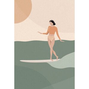 Ilustrace Surfer Girl Gliding on the Wave, LucidSurf, 26.7 × 40 cm