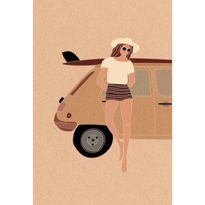 Ilustrace A  female surfer standing by, LucidSurf, 26.7 × 40 cm
