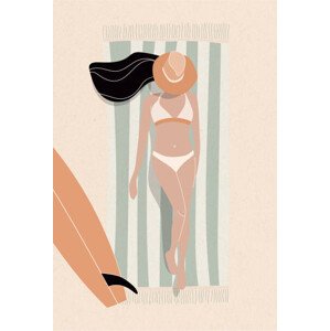 Ilustrace Sun bath by the sea flat surf illustration, LucidSurf, 26.7 × 40 cm