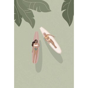 Ilustrace Surfer girls above on the surfboards,, LucidSurf, 26.7 × 40 cm