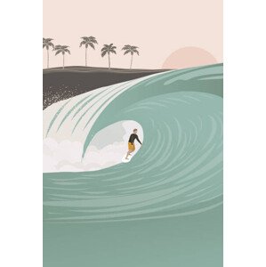Ilustrace Surfer in the barrel wave, pastel, LucidSurf, 26.7 × 40 cm