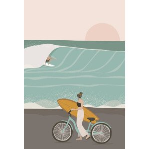 Ilustrace Surfer in the barrel wave, pastel, LucidSurf, 26.7 × 40 cm