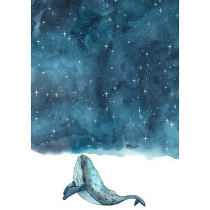 Ilustrace Whale swimming on star ocean watercolor., ToBeeLife, 30 × 40 cm