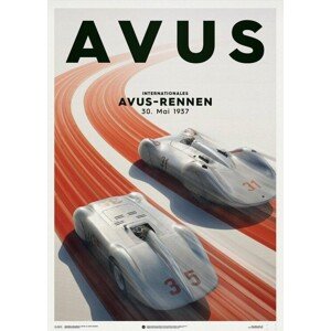 Umělecký tisk Mercedes Benz & Auto Union - Silver - Avus - 1937 - Poster, Automobilist, 50 × 70 cm