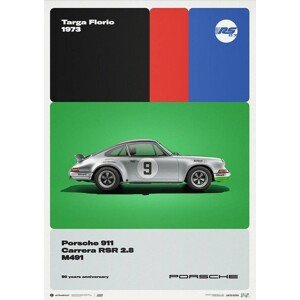 Umělecký tisk Porsche 911 RSR - 50th Anniversary - Targa Florio - 1973, Automobilist, 50 × 70 cm
