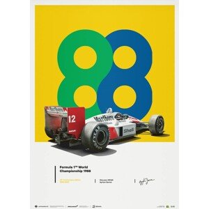 Umělecký tisk McLaren MP4/4 - Ayrton Senna - 88 - San Marino GP - 35th Anniversary - 1988, Automobilist, 50 × 70 cm