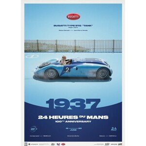 Umělecký tisk Bugatti Type 57G Tank - 24h Le Mans - 100th Anniversary - 1937, Automobilist, 50 × 70 cm