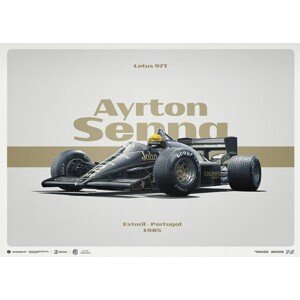 Umělecký tisk Lotus 97T - Ayrton Senna - Horizontal Tribute - Estoril, 1985, Automobilist, 70 × 50 cm