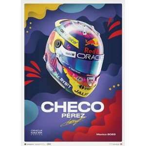 Umělecký tisk Oracle Red Bull Racing - Sergio Pérez - Helmet - Mexican Grand Prix - 2023, Automobilist, 50 × 70 cm