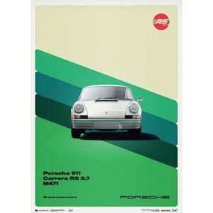 Umělecký tisk Porsche 911 RS - 50th Anniversary - 1973 - White, Automobilist, 50 × 70 cm