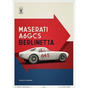 Umělecký tisk Maserati A6GCS Berlinetta 1954 - White, Automobilist, 50 × 70 cm