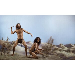 Ilustrace Prehistoric man next to  woman kneeling, Rebecca Handler, 40 × 24 cm