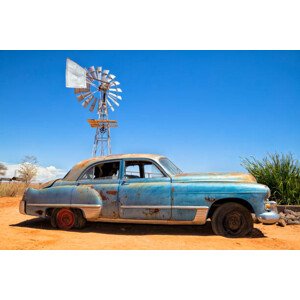 Ilustrace Abandoned vintage car in the desert, Bim, 40 × 26.7 cm