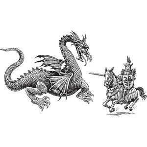 Ilustrace Knight and Dragon - Medieval, KeithBishop, 40 × 22.2 cm