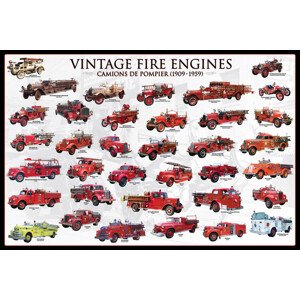 Plakát, Obraz - Vintage fire engines, 91.5 × 61 cm