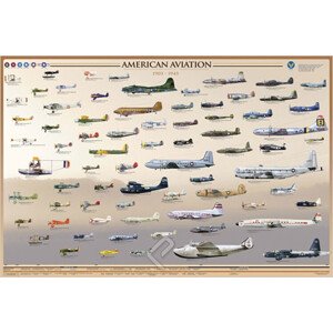Plakát, Obraz - American aviation - early years, 91.5 × 61 cm