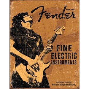 Plechová cedule FENDER - Rock On, 31.5 × 40 cm