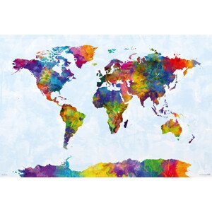 Plakát, Obraz - Michael Tompsett - Watercolor World Map, 61 × 91.5 cm