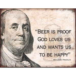 Plechová cedule Ben Franklin - Beer, 42 × 30 cm