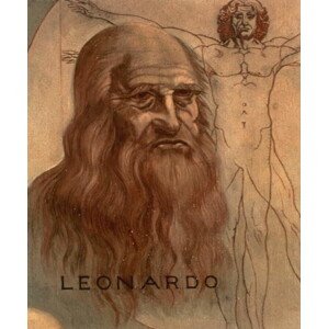 Obrazová reprodukce Portrait of Leonardo da Vinci with his `Vitruvian Man', 33.2 × 40 cm