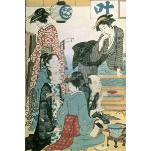 Obrazová reprodukce Women of the Gay Quarters, left hand panel of a diptych, Torii Kiyonaga, 26.7 × 40 cm