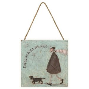 Dřevěný obraz Sam Toft - Small Sausage Walking, 20 × 20 cm