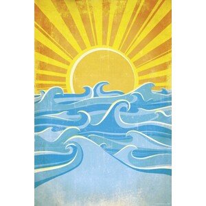 Plakát, Obraz - Sea Waves and Yellow Sun, 61 × 91.5 cm
