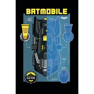 Umělecký tisk Batman - Batmobile blueprint, 26.7 × 40 cm
