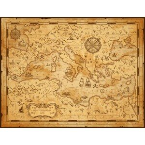 Mapa Old vintage map of Mediterranean sea, pirate sail, seamartini, 40 × 30 cm