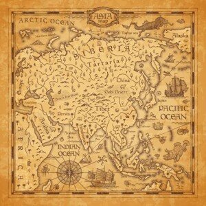 Mapa Vintage map of Asia, vector ancient parchment, seamartini, 40 × 40 cm