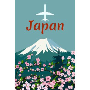 Ilustrace Travel poster mount Fuji Japan retro, VectorUp, 26.7 × 40 cm