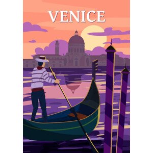 Ilustrace Venice Italia Poster retro style. Sunset, VectorUp, 26.7 × 40 cm