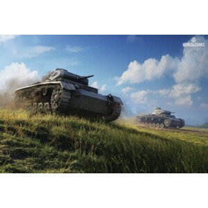 Ilustrace World of Tanks - German tanks in field, 40 × 26.7 cm