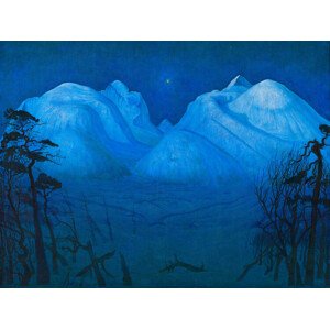 Obrazová reprodukce Winter Night in the Mountains (Festive / Christmas / Magical / Celestial Landscape) - Harald Sohlberg, 40 × 30 cm